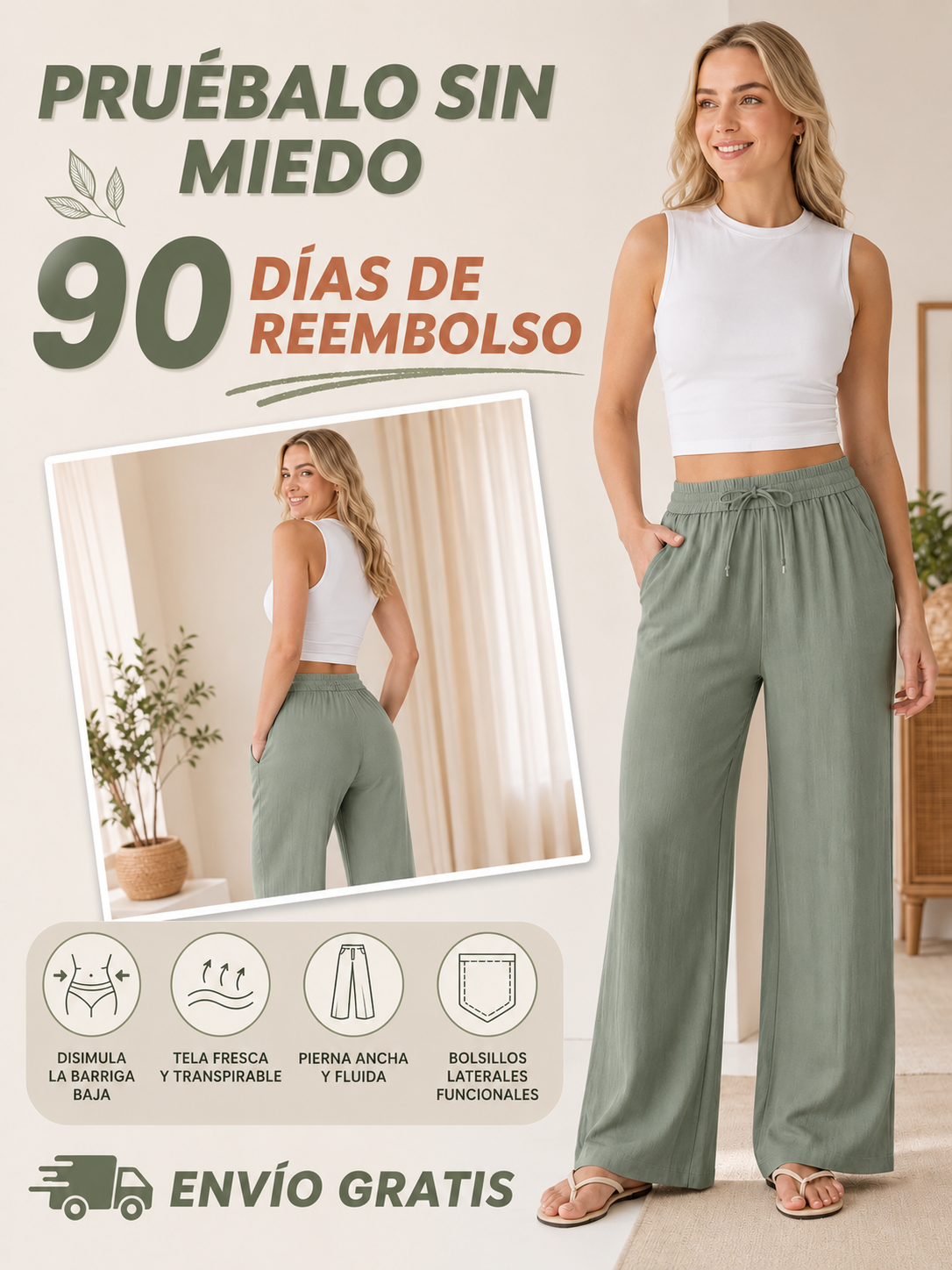 PANTALONES CASUALES CON TACTO DE LINO