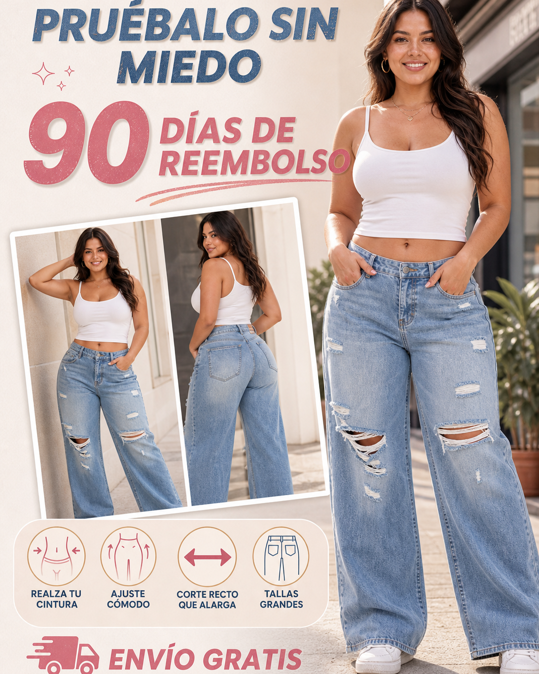 Jeans Basta Ancha Desgastado