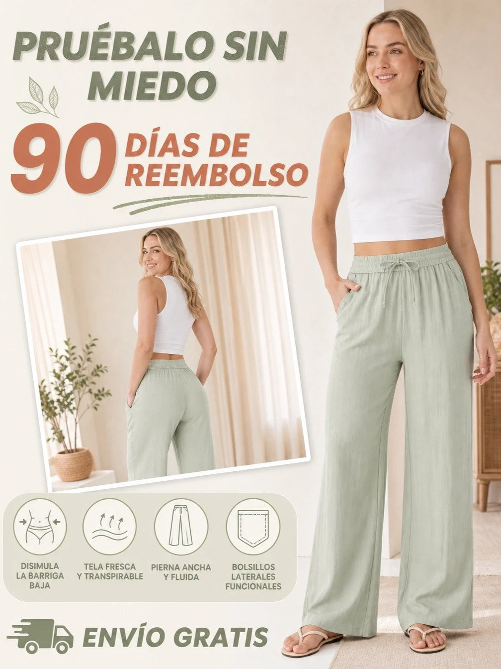 PANTALONES CASUALES CON TACTO DE LINO