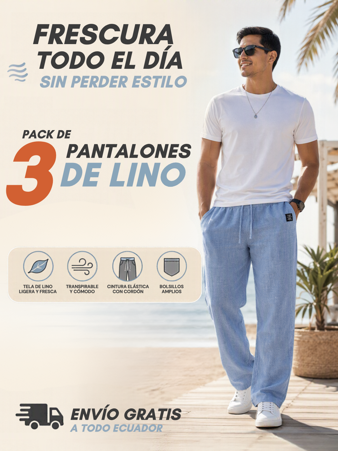 Pack x 3 Pantalón de Lino para Hombre