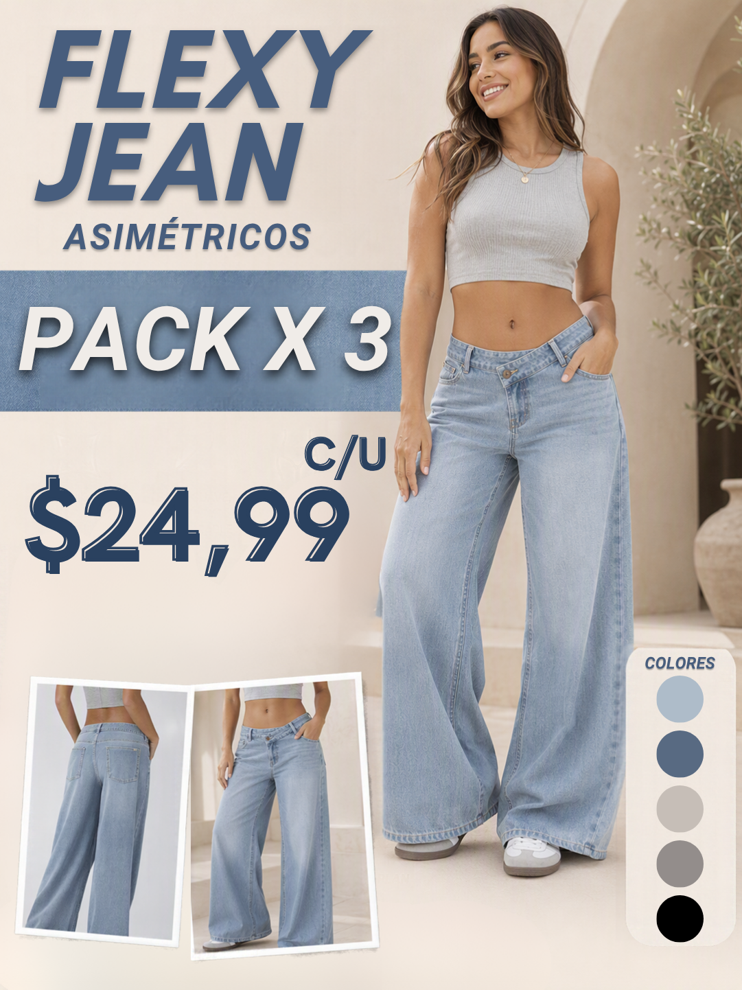 Pack x3 - Flexy Jeans Asimétricos