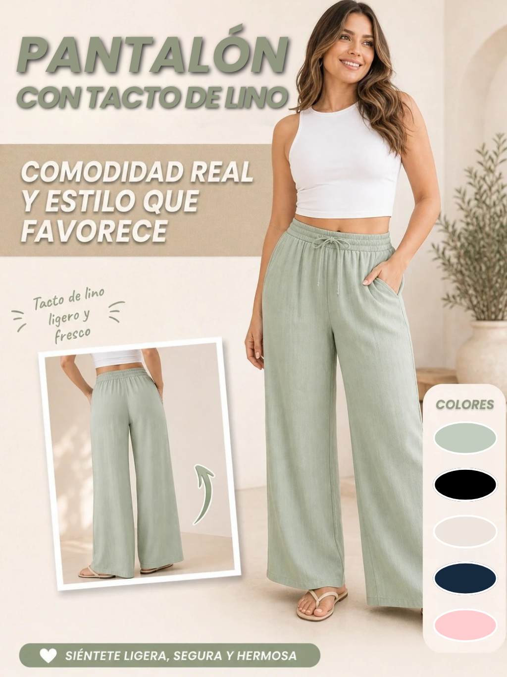 PANTALONES CASUALES CON TACTO DE LINO