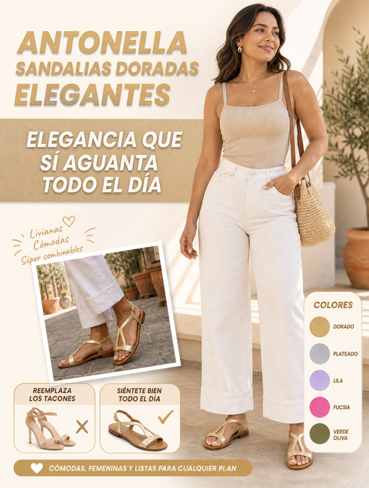 Antonella | Sandalias Doradas Elegantes